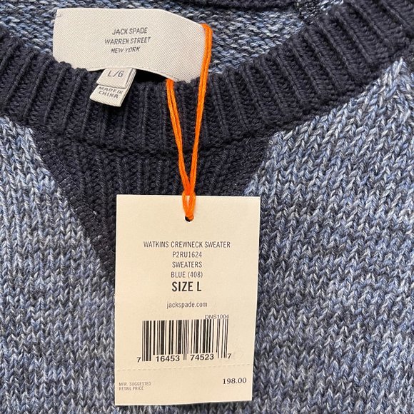 NWT! Jack Spade Men Blue Watkins Crewneck Sweater Large - Picture 4 of 4